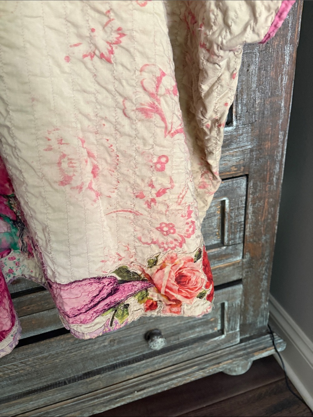 Magnolia Pearl Cream Patchwork Poncho with Pink, Teal & Purple Accents - Picture 12 of 12